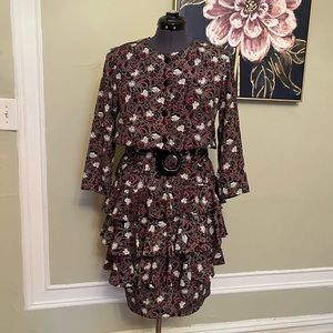 Vintage 90s Purple Floral Ruffle Dress by Apostrophe